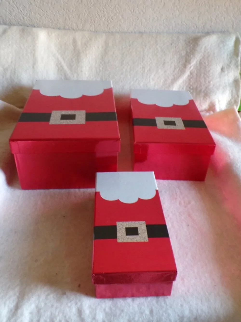 3 Santa Clause Gift Boxes Decor New Suit Belt Beard